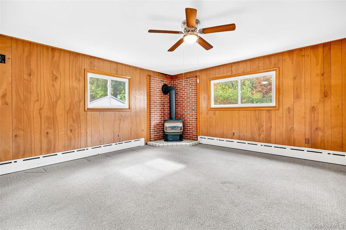 Empty room, Fireplace, Interior, Stone Walls, Wooden Walls