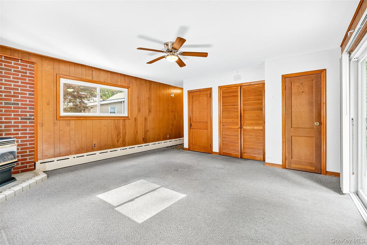 Empty room, Fireplace, Interior, Stone Walls, Wooden Walls