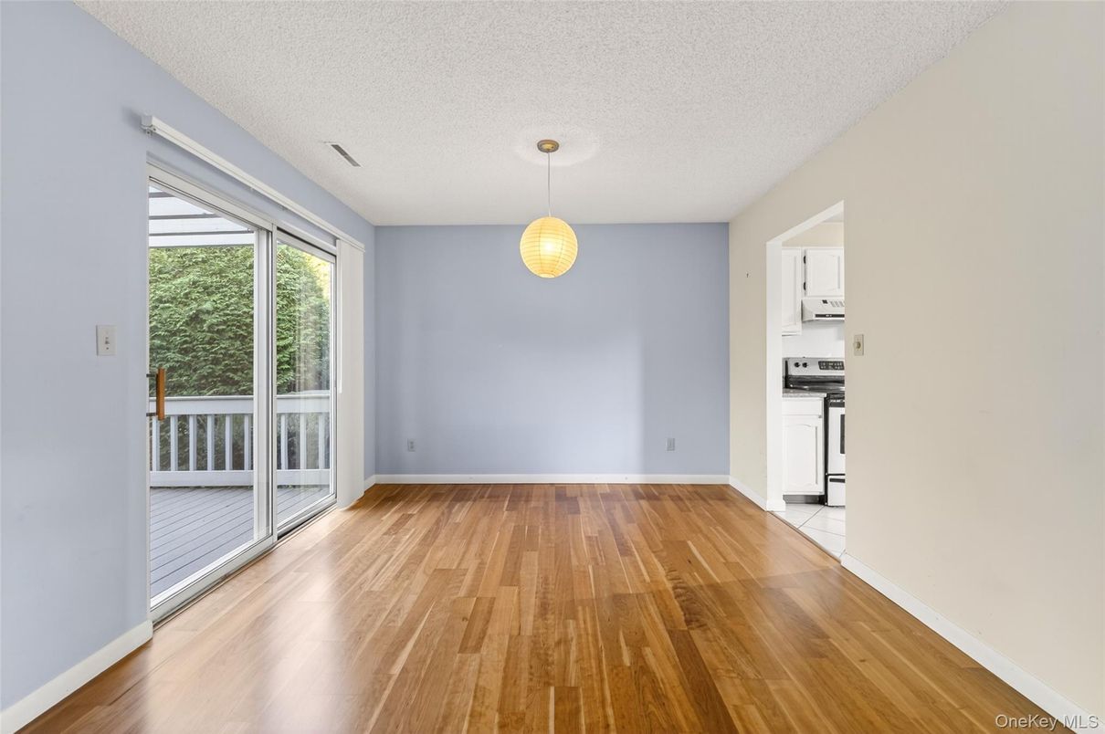 Empty room, Interior, Kitchen, Pendant Lights, Wood Texture Flooring