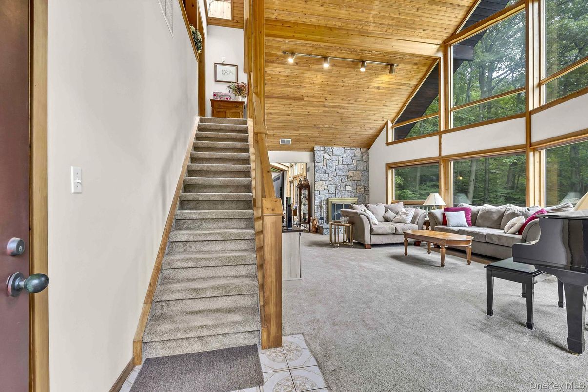 Interior, Living room, Piano, Stone Walls, Wooden Ceilings