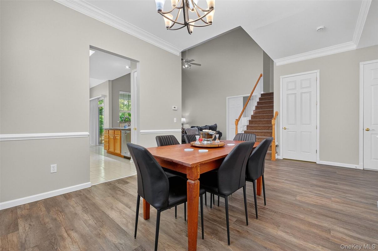 Chandelier, Dining room, Interior, Wood Texture Flooring