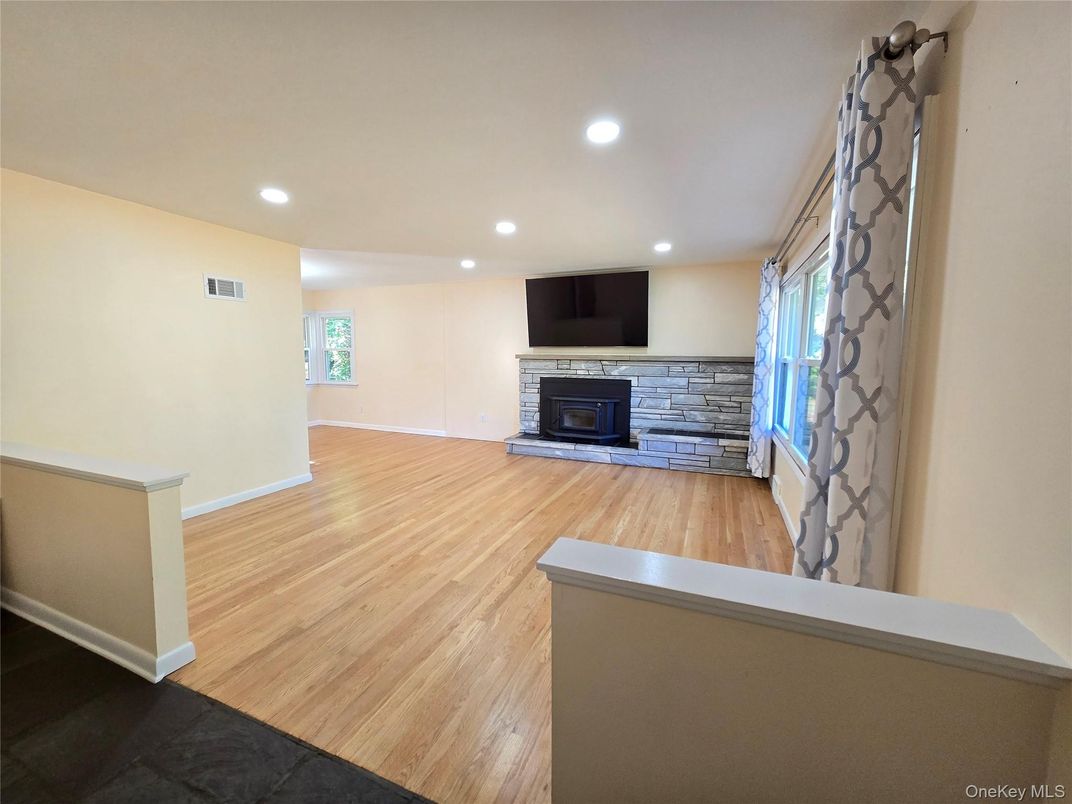 Fireplace, Interior, Recessed Lighting, Wood Texture Flooring