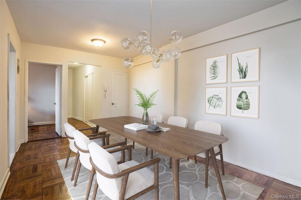 Dining room, Interior, Pendant Lights, Wood Texture Flooring