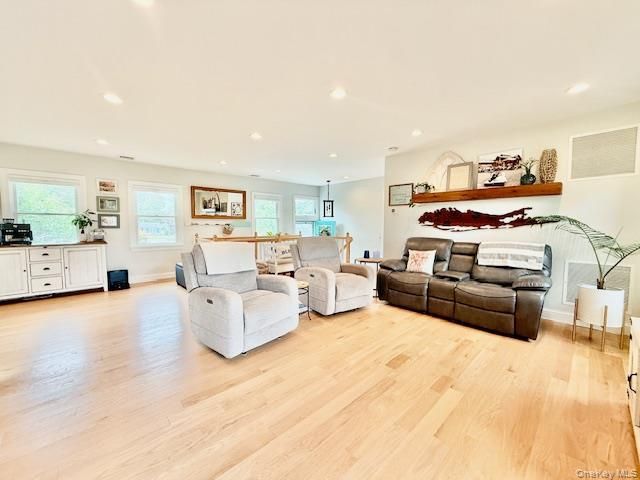 Interior, Living room, Pendant Lights, Recessed Lighting, Wood Texture Flooring
