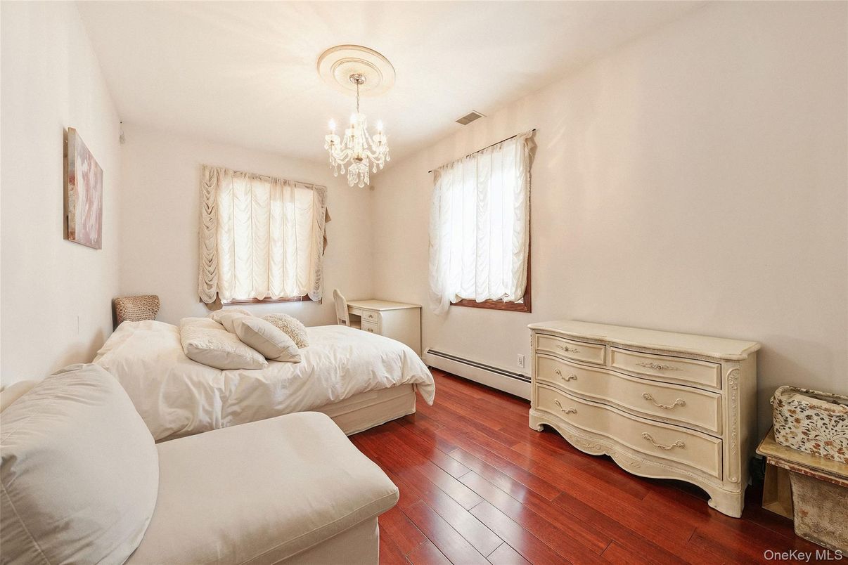 Bedroom, Chandelier, Interior, Wood Texture Flooring