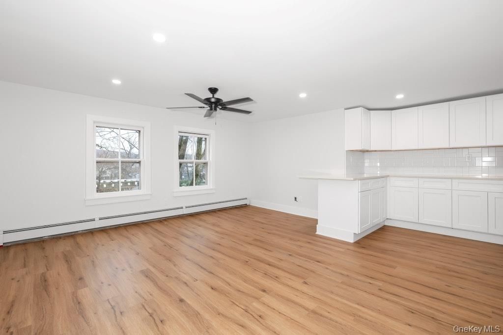 Empty room, Interior, Kitchen, Recessed Lighting, Wood Texture Flooring