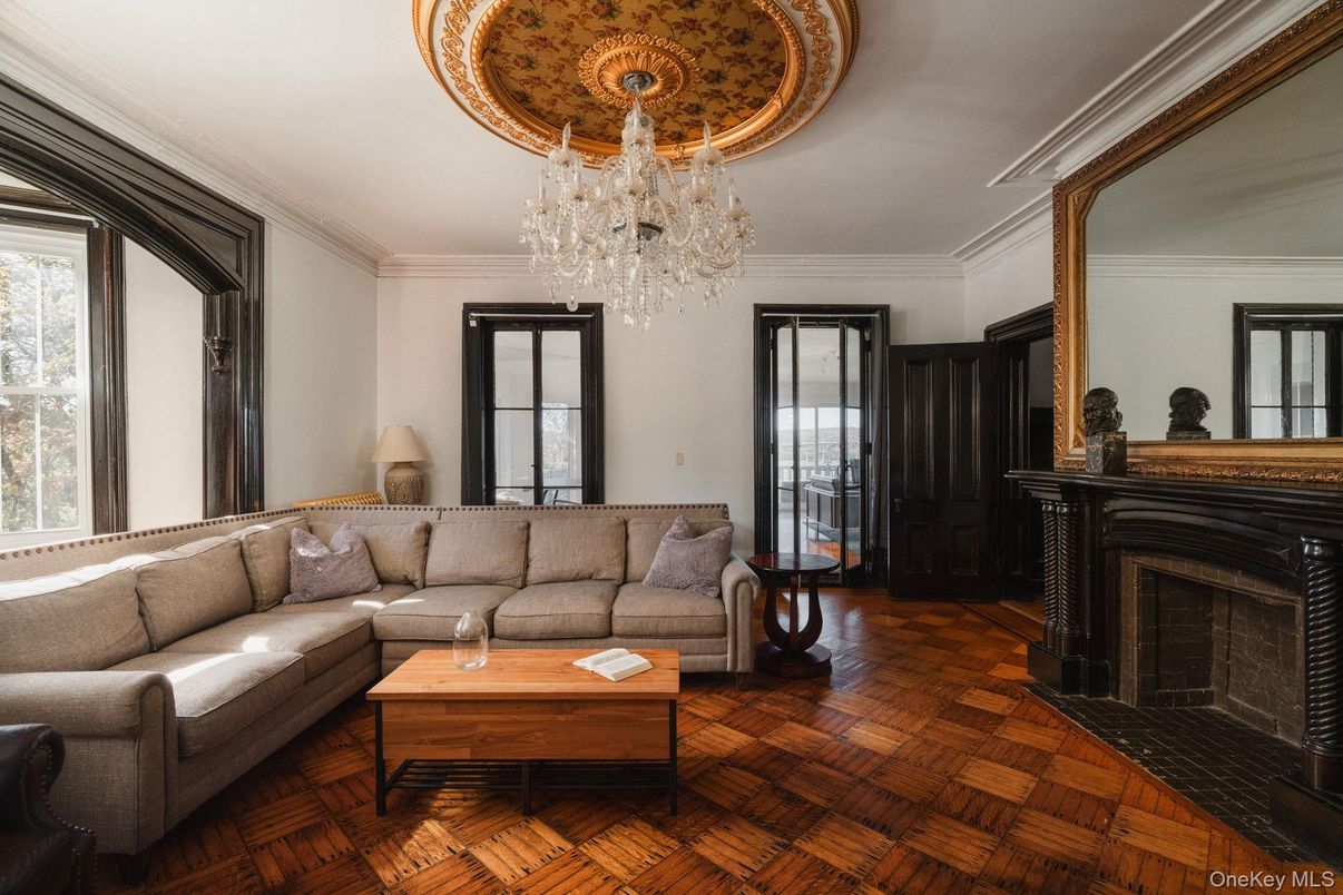 Chandelier, Fireplace, Interior, Living room, Wood Texture Flooring