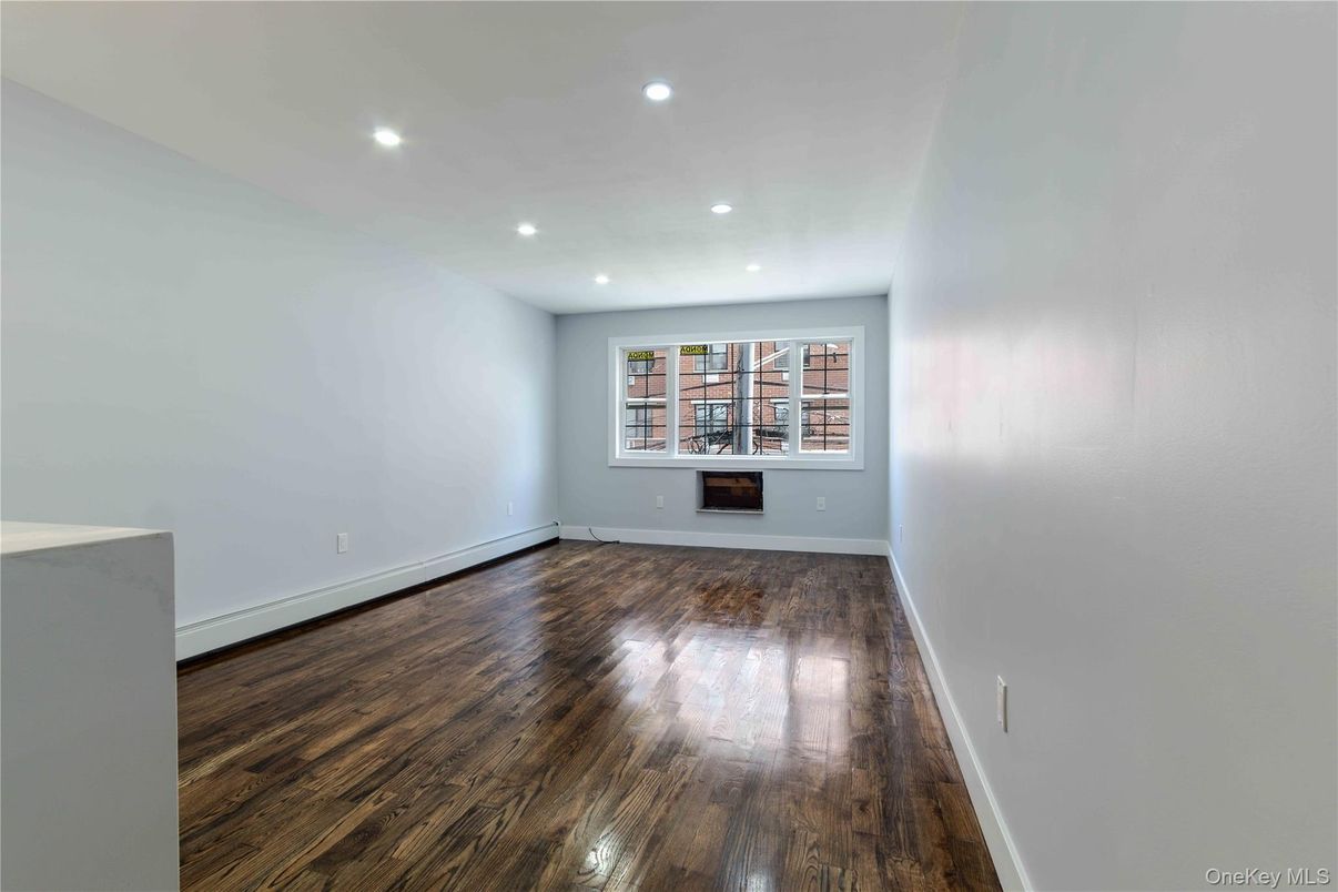 Empty room, Fireplace, Interior, Recessed Lighting, Wood Texture Flooring