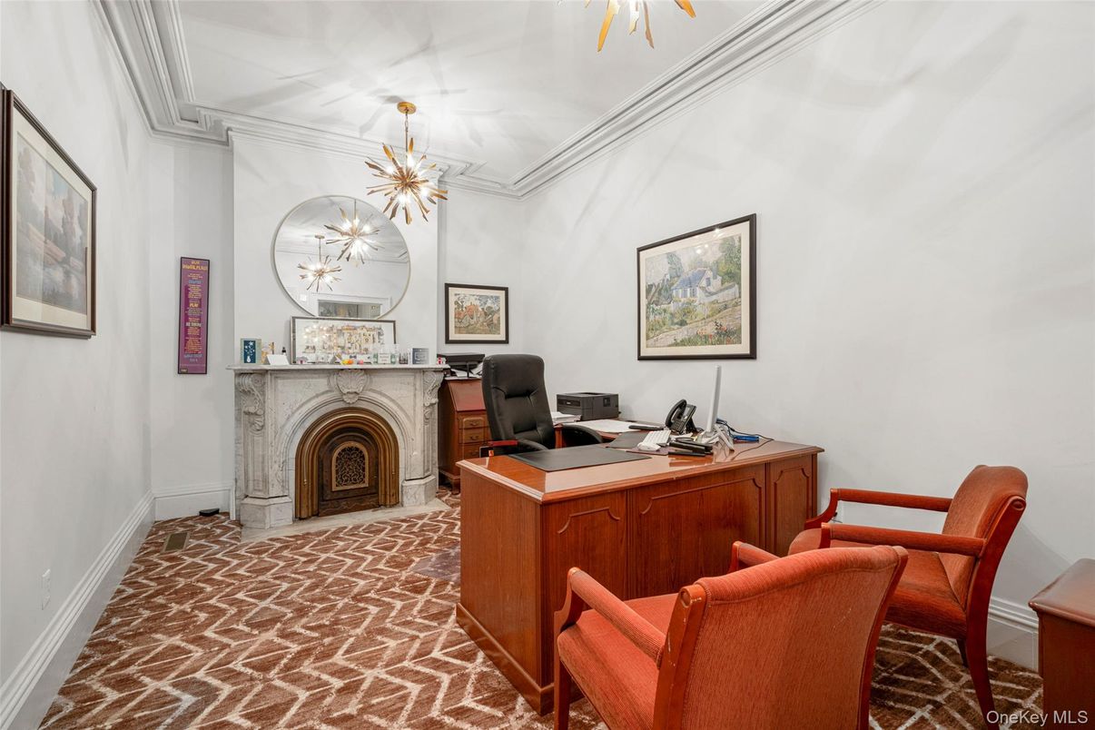 Fireplace, Home Office, Interior, Pendant Lights