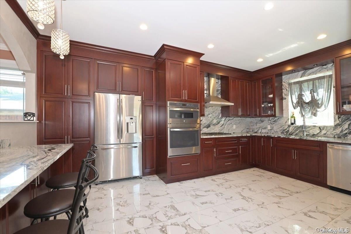 Interior, Kitchen, Marble, Recessed Lighting, Stainless Steel Appliances