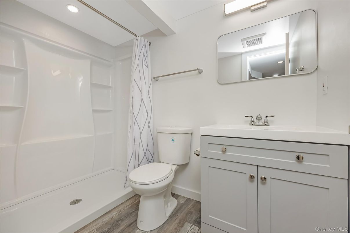 Bathroom, Interior, Recessed Lighting, Wood Texture Flooring