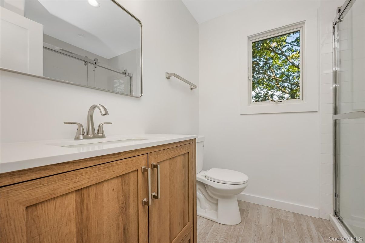 Bathroom, Glass Shower, Interior, Wood Texture Flooring