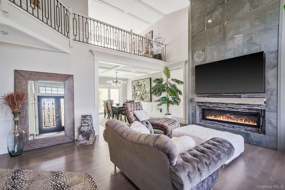 Chandelier, Dining room, Fireplace, Interior, Living room, Wood Texture Flooring