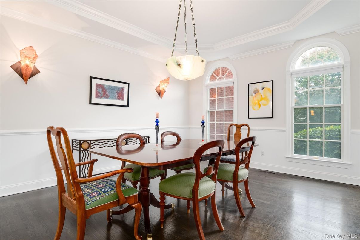 Dining room, Interior, Pendant Lights, Wood Texture Flooring