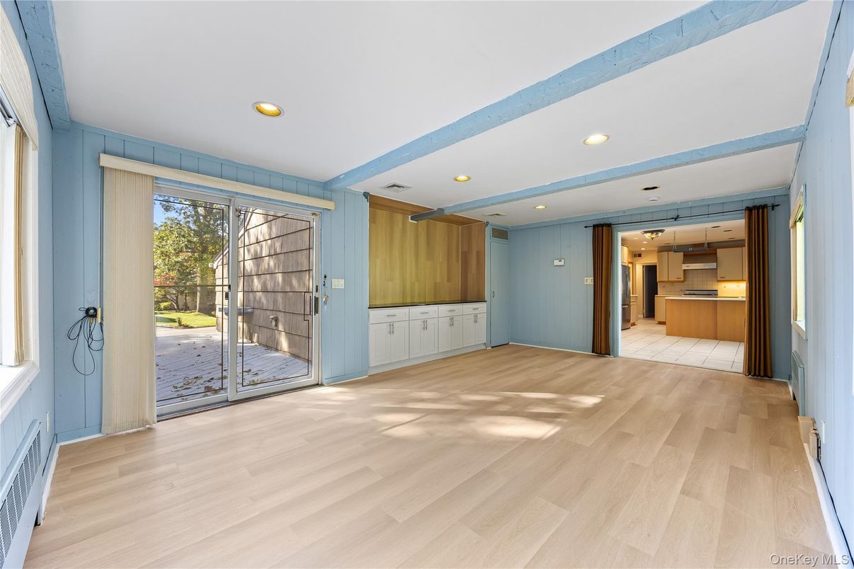 Empty room, Interior, Kitchen, Recessed Lighting, Wood Texture Flooring