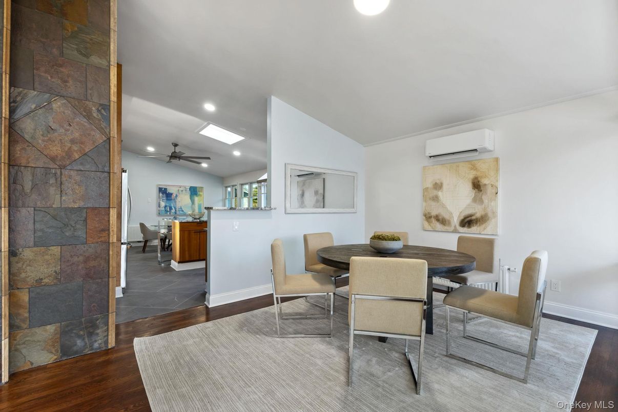 Dining room, Interior, Recessed Lighting, Wood Texture Flooring