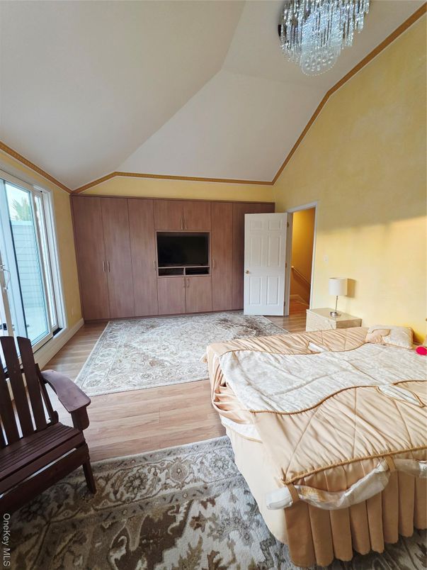 Bedroom, Chandelier, Interior, Wood Texture Flooring
