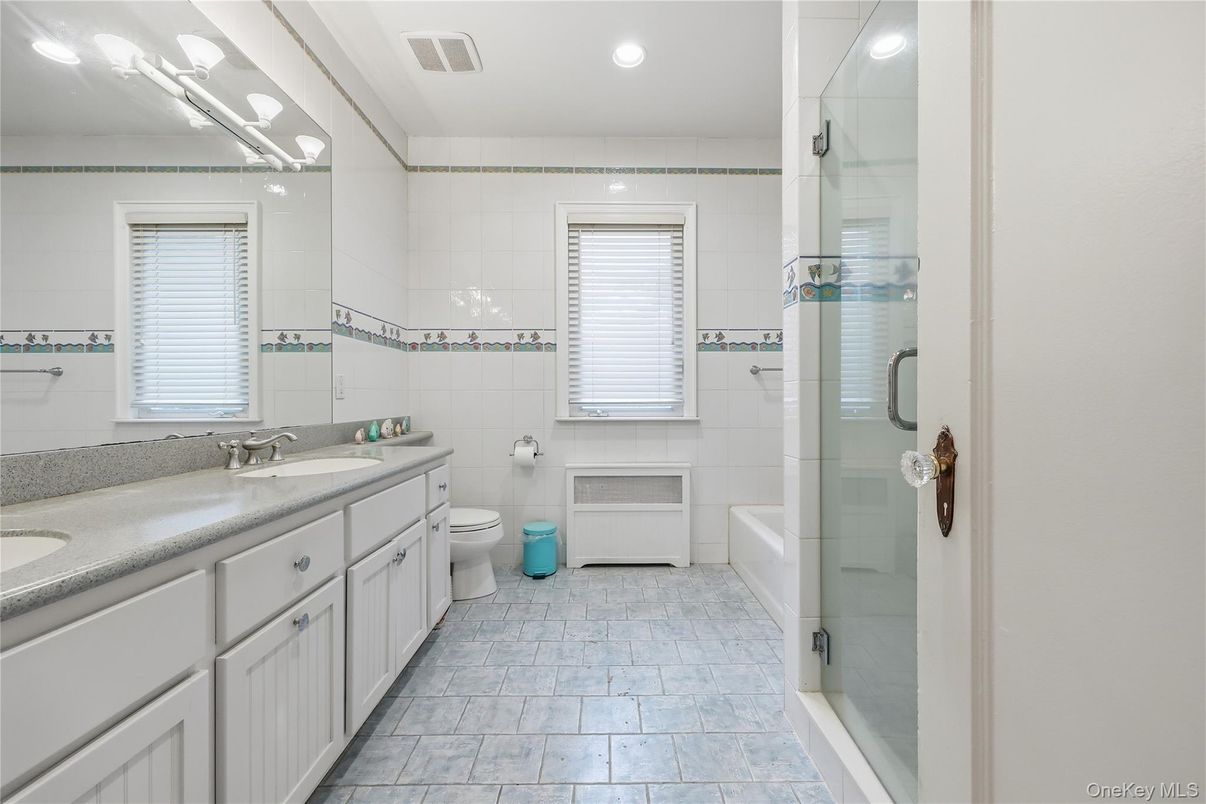 Bathroom, Dual Sink Vanities, Glass Shower, Interior, Recessed Lighting