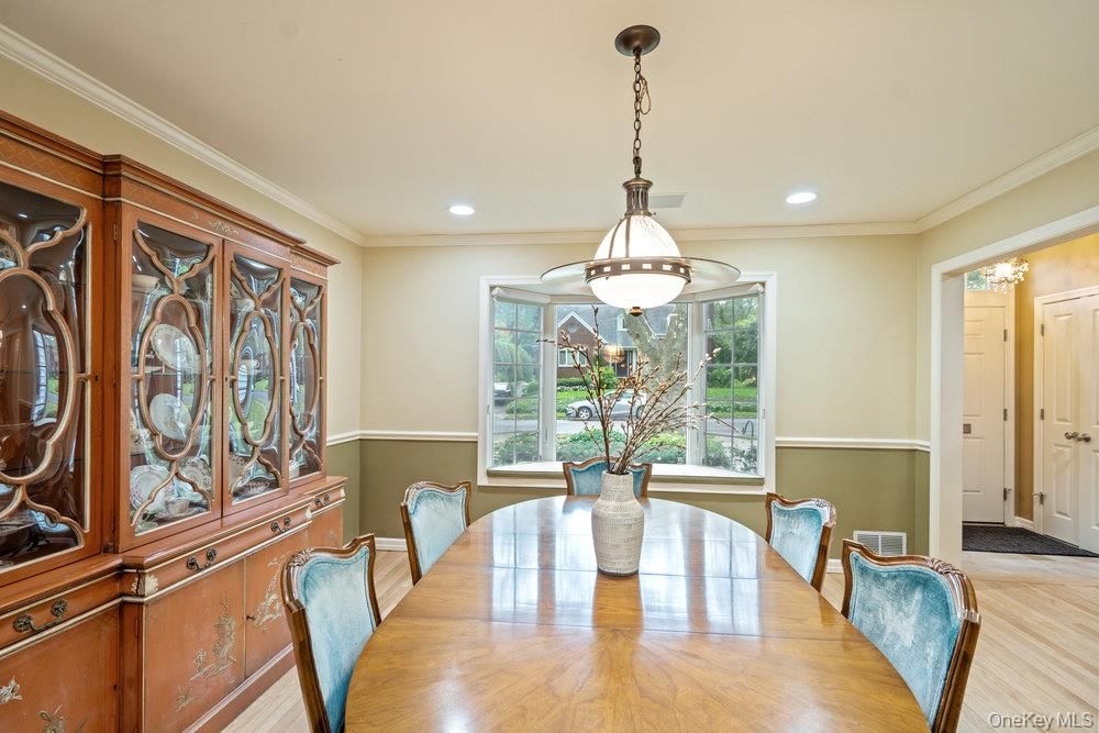 Dining room, Interior, Pendant Lights, Recessed Lighting, Wood Texture Flooring