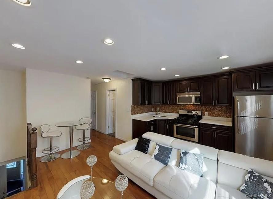 Interior, Kitchen, Living room, Recessed Lighting, Stainless Steel Appliances, Wood Texture Flooring
