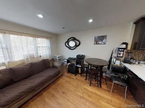 Dining room, Interior, Living room, Recessed Lighting, Wood Texture Flooring