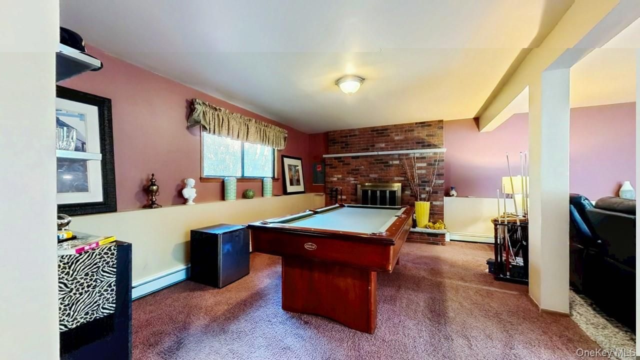 Billiard Table, Fireplace, Game Room, Interior, Stone Walls