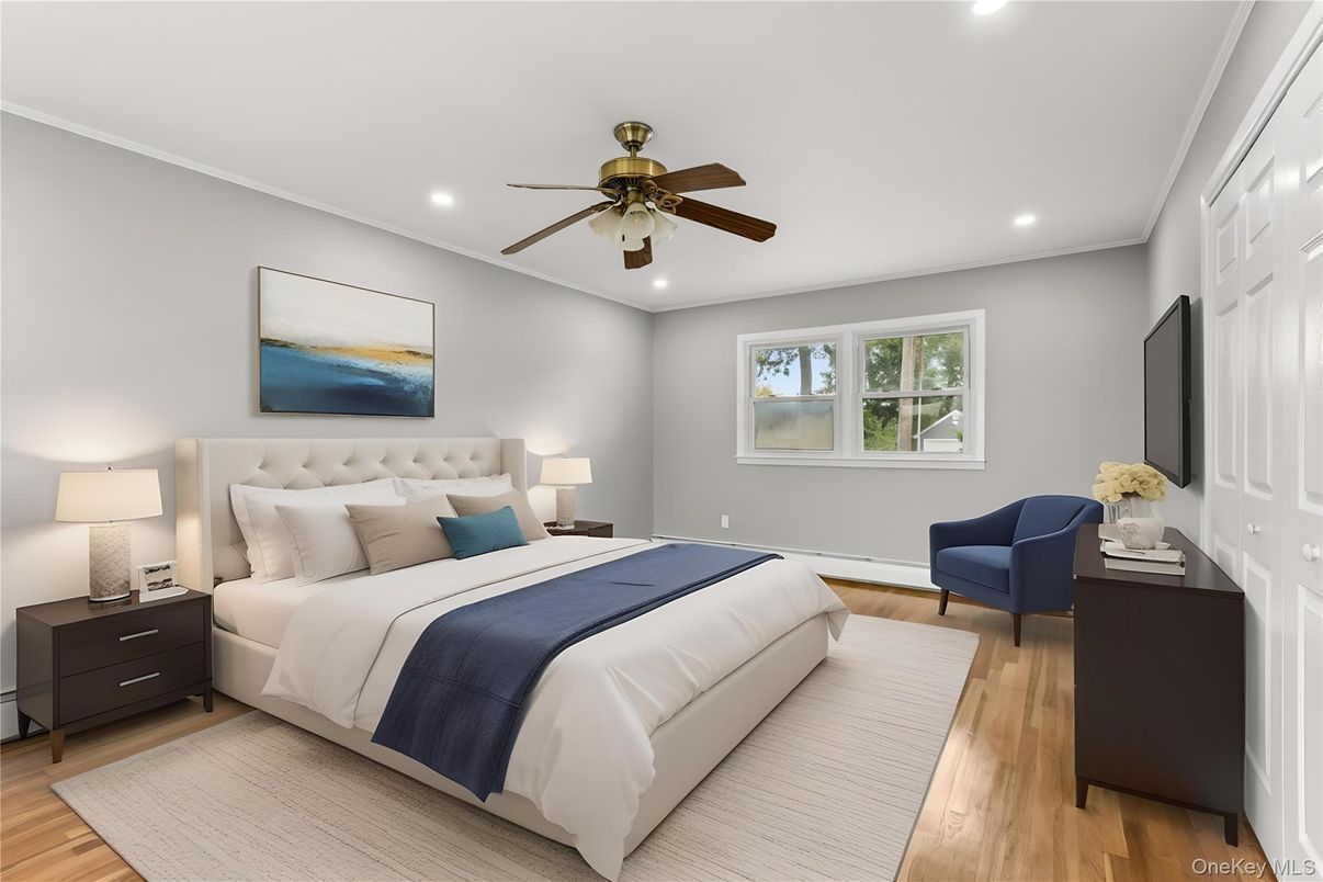 Bedroom, Interior, Recessed Lighting, Wood Texture Flooring