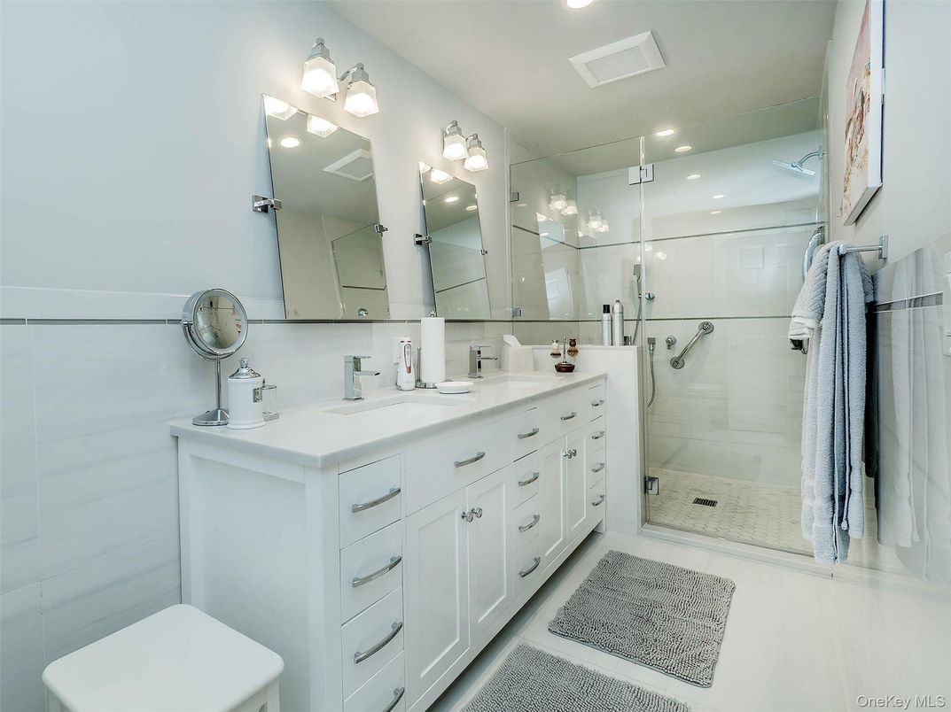 Bathroom, Dual Sink Vanities, Glass Shower, Interior, Recessed Lighting