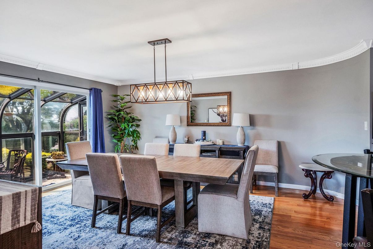 Dining room, Interior, Pendant Lights, Wood Texture Flooring