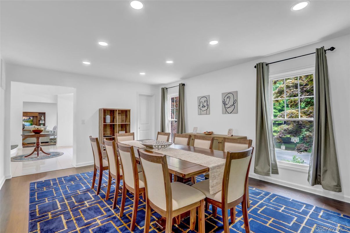 Dining room, Interior, Recessed Lighting, Wood Texture Flooring