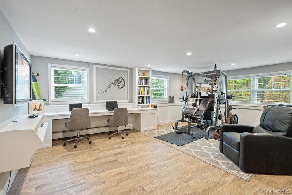 Fitness Equipment, Home Office, Interior, Recessed Lighting, Wood Texture Flooring
