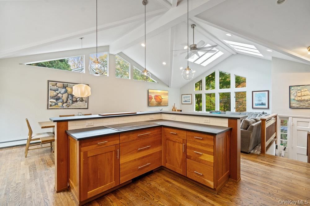 Dining room, Interior, Pendant Lights, Recessed Lighting, Wood Texture Flooring