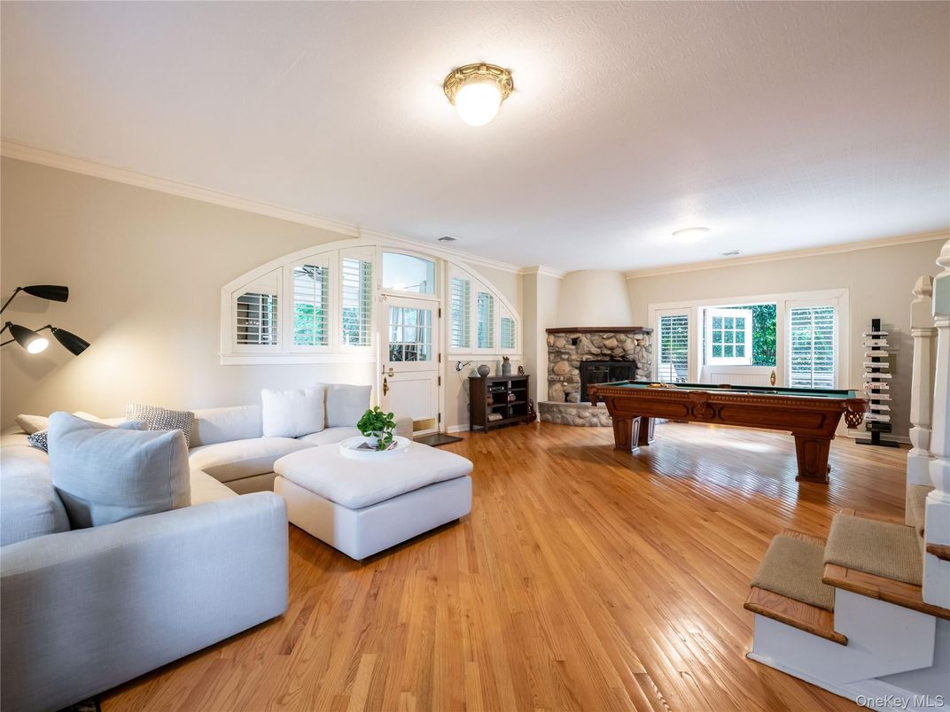 Billiard Table, Fireplace, Game Room, Interior, Living room, Wood Texture Flooring