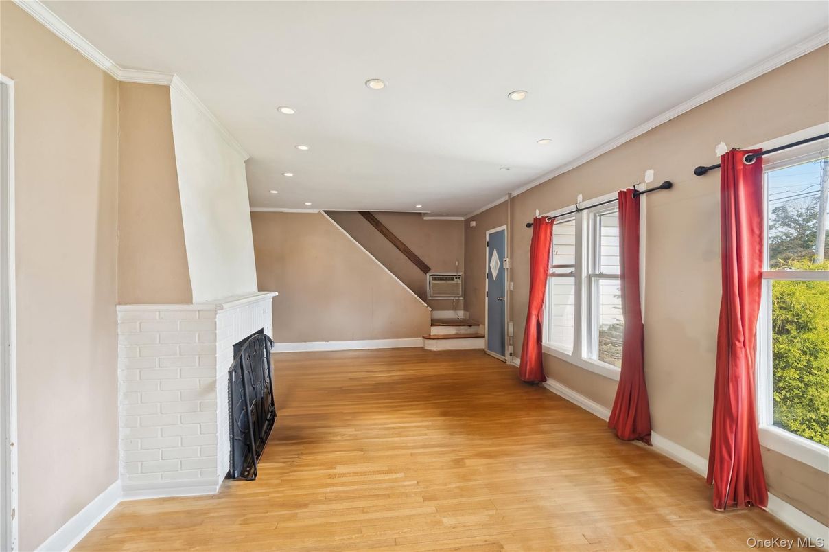 Fireplace, Interior, Recessed Lighting, Wood Texture Flooring