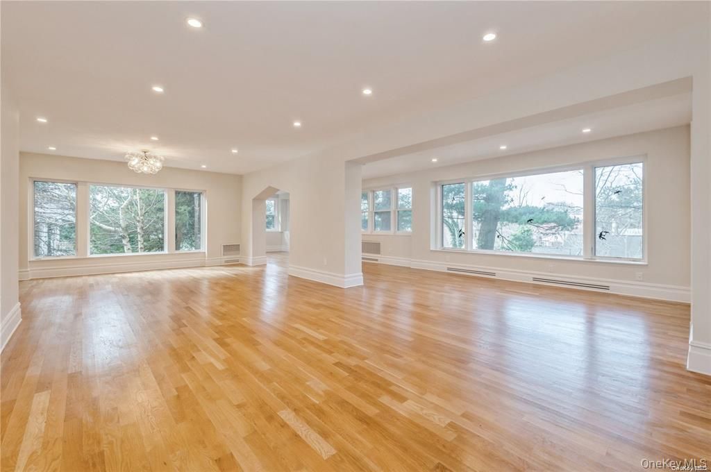 Chandelier, Empty room, Interior, Recessed Lighting, Wood Texture Flooring