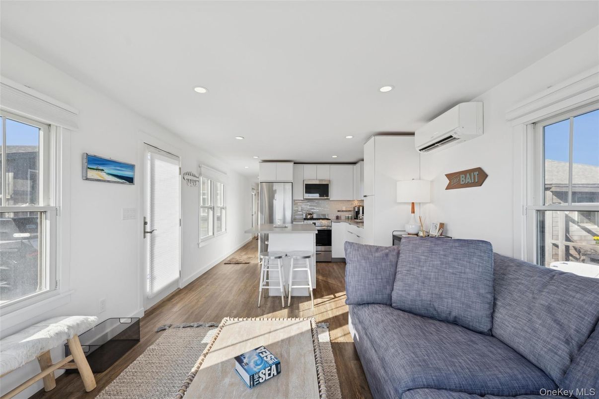 Interior, Kitchen, Living room, Recessed Lighting, Stainless Steel Appliances, Wood Texture Flooring