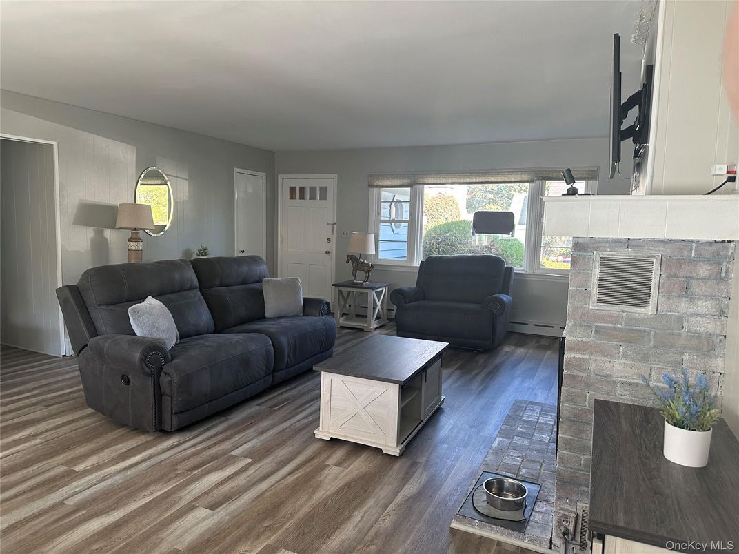 Interior, Living room, Stone Walls, Wood Texture Flooring