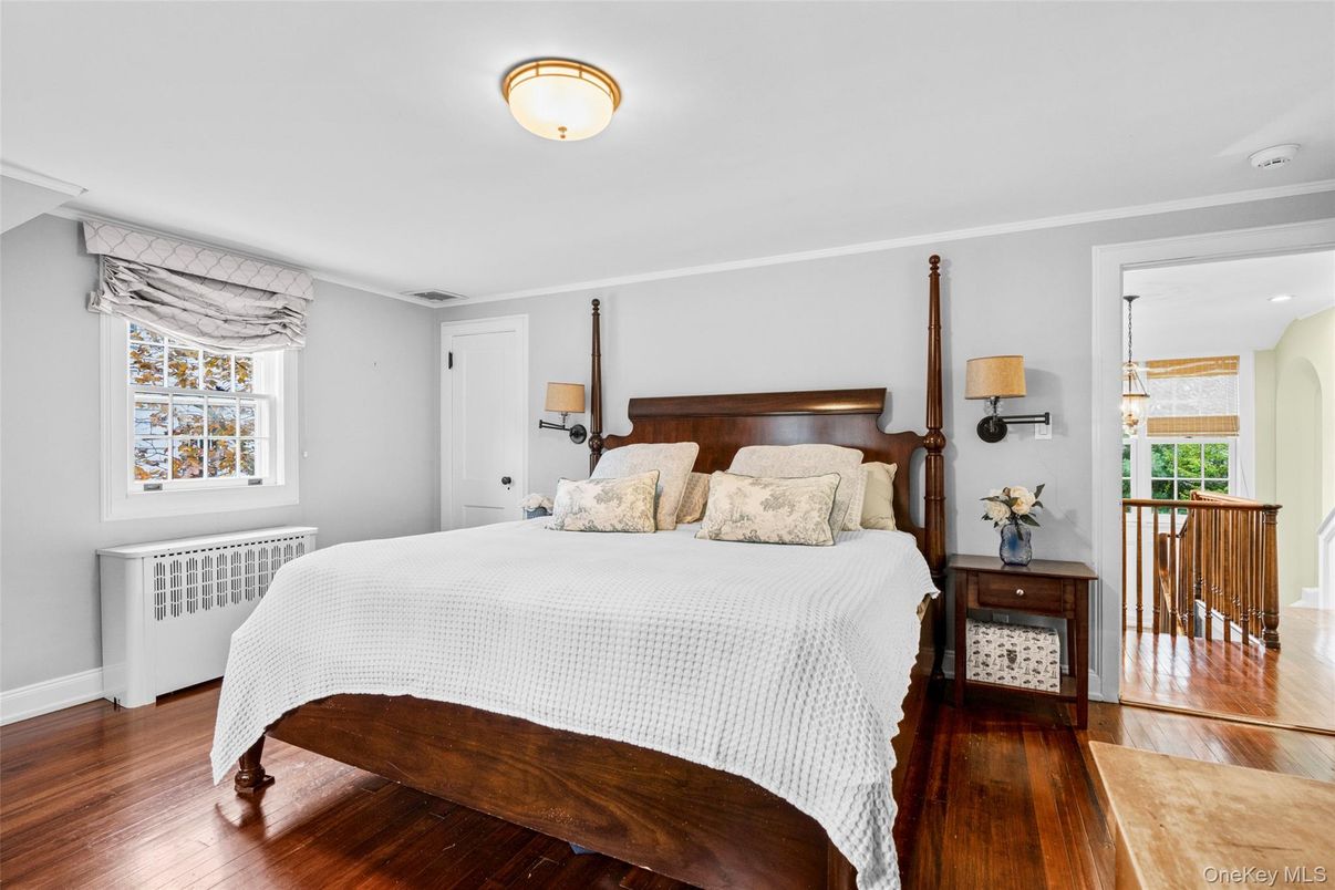 Bedroom, Interior, Pendant Lights, Recessed Lighting, Wood Texture Flooring