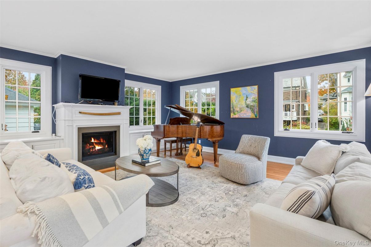 Fireplace, Interior, Living room, Piano, Wood Texture Flooring