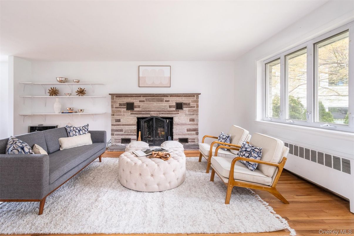 Fireplace, Interior, Living room, Stone Walls, Wood Texture Flooring