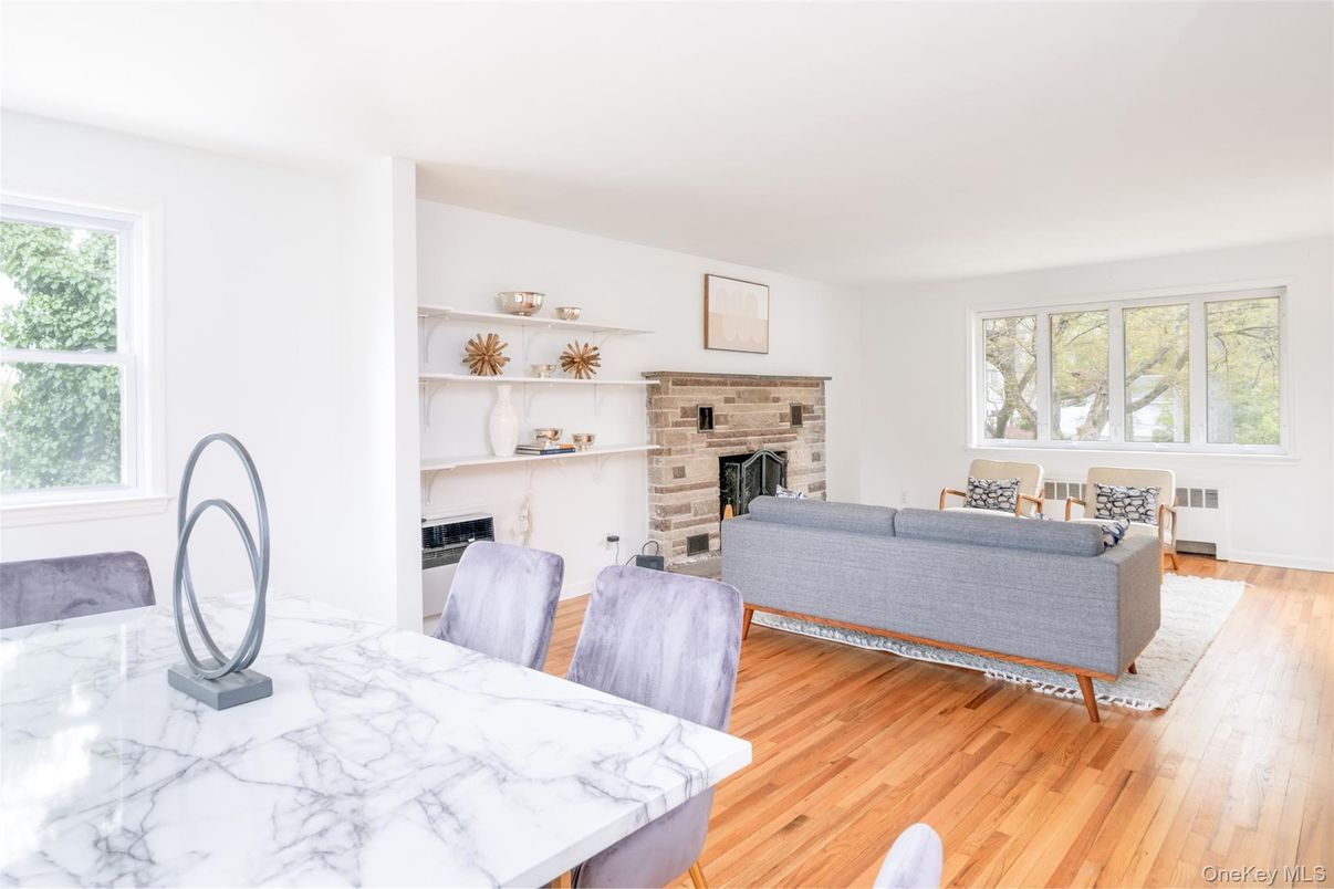 Dining room, Fireplace, Interior, Living room, Wood Texture Flooring