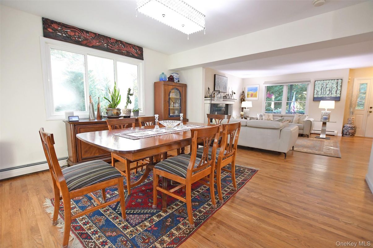 Dining room, Fireplace, Interior, Living room, Wood Texture Flooring
