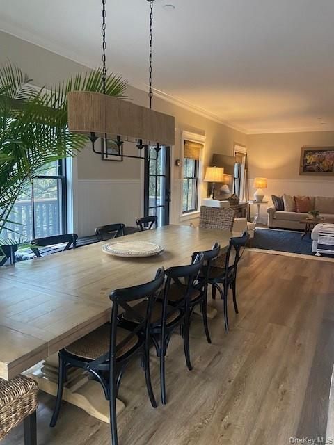 Dining room, Interior, Living room, Pendant Lights, Wood Texture Flooring