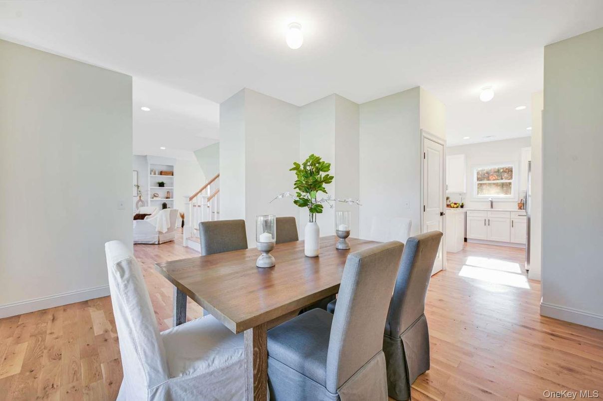 Dining room, Interior, Recessed Lighting, Wood Texture Flooring