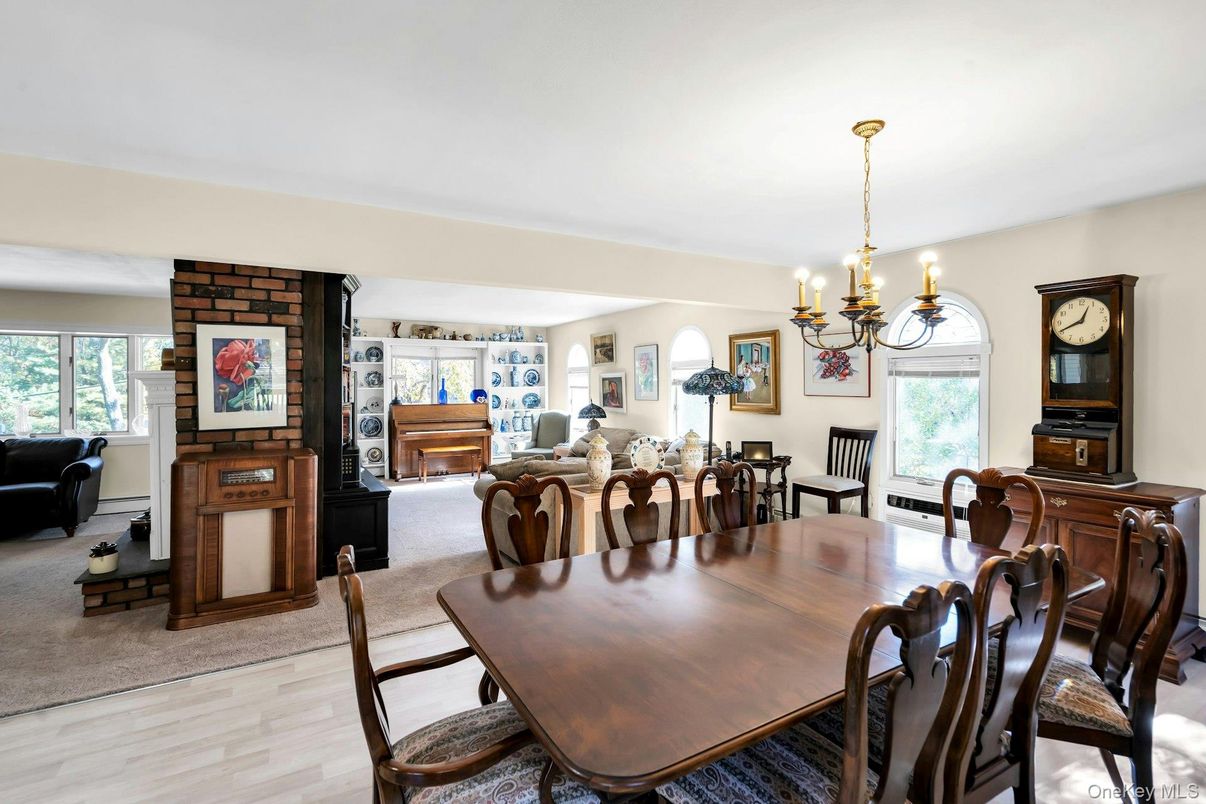 Chandelier, Dining room, Fireplace, Interior, Living room, Wood Texture Flooring