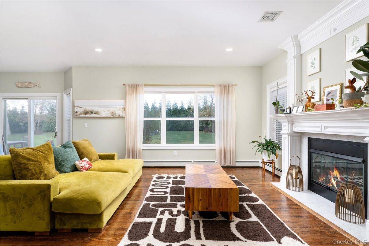 Fireplace, Interior, Recessed Lighting, Wood Texture Flooring