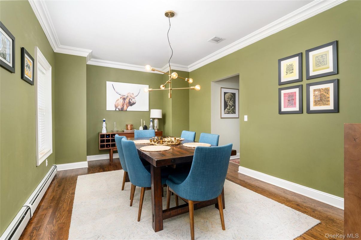Dining room, Interior, Pendant Lights, Wood Texture Flooring