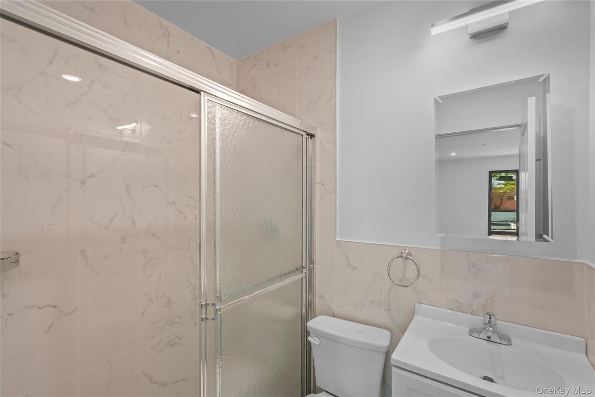 Bathroom, Glass Shower, Interior, Marble Walls, Recessed Lighting