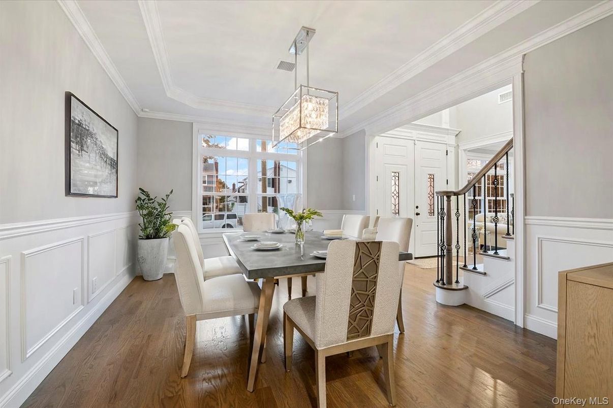Dining room, Interior, Pendant Lights, Wood Texture Flooring