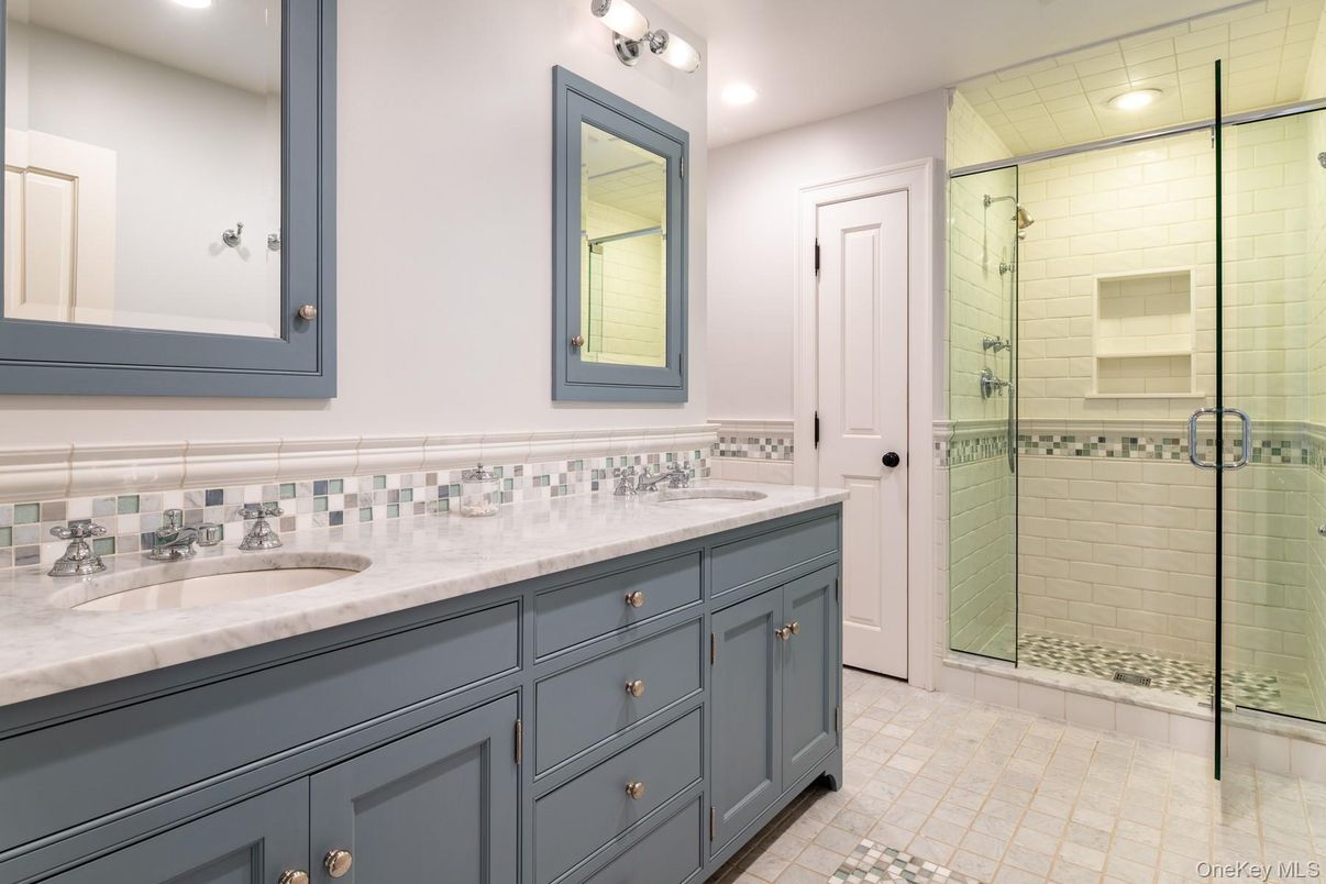 Bathroom, Dual Sink Vanities, Glass Shower, Interior, Recessed Lighting